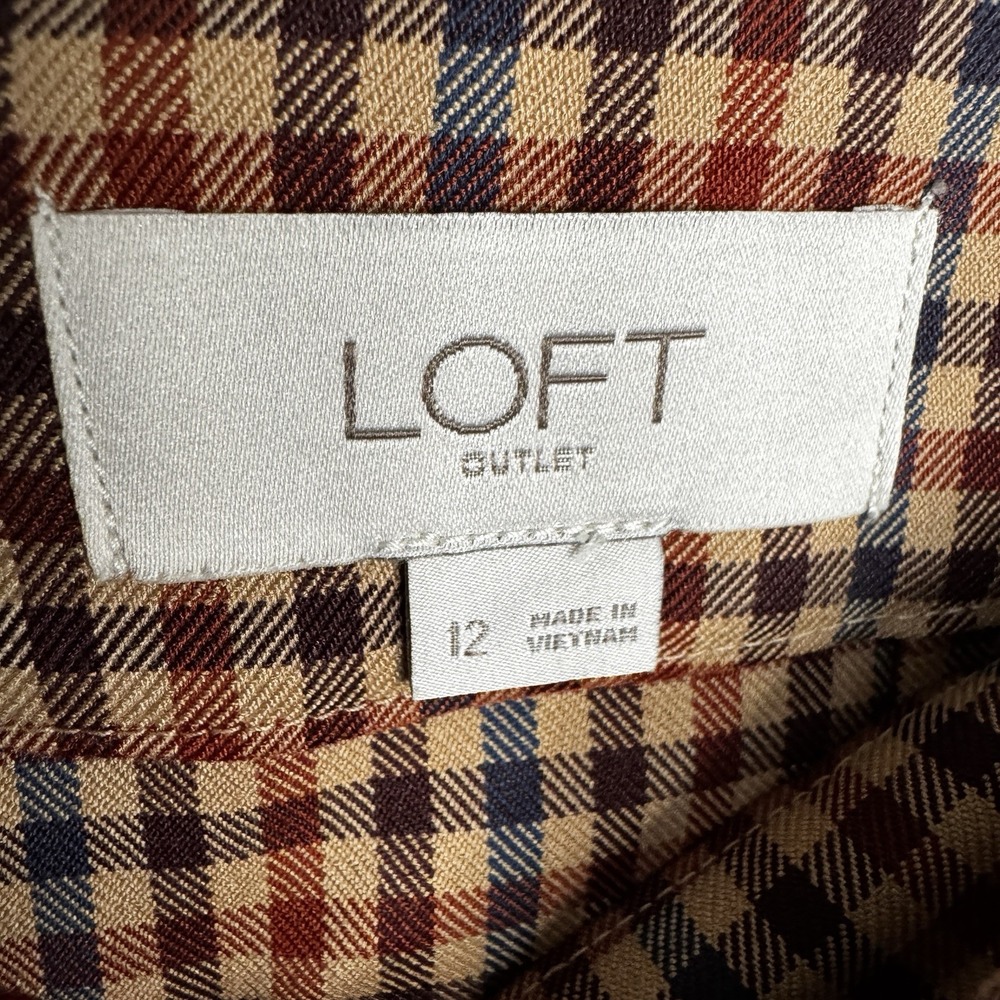 Loft‎ Skirt Womens Size 12 Brown Plaid Lined Side Button Academia Fall Autumn - Picture 4 of 7